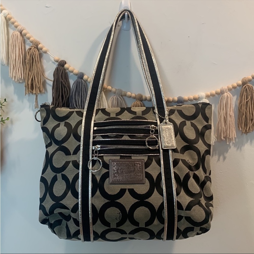 Coach Monogram metallic handles shoulder bag